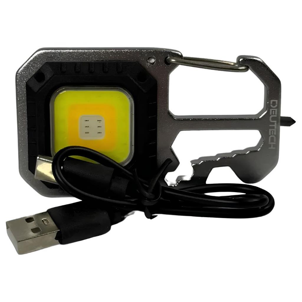 LINTERNA LLAVERO MULTIFUNCION DEUTECH 2209 LED COB RECARGABLE USB 500L 50M