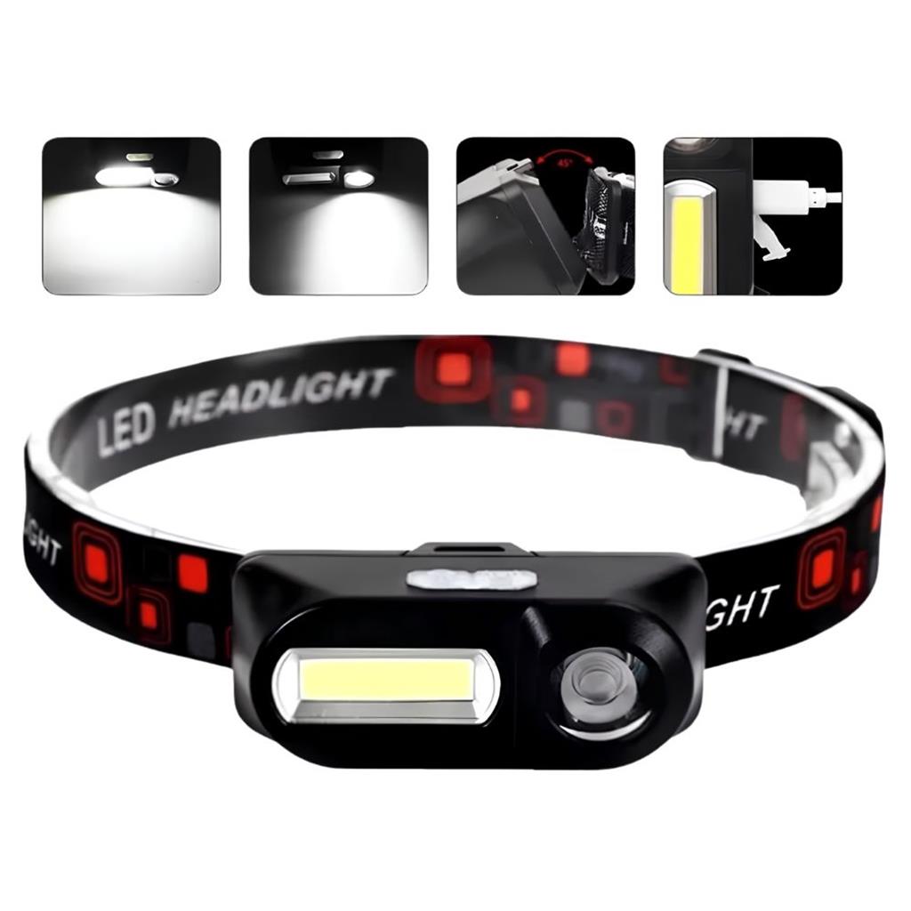 LINTERNA VINCHA DEUTECH 447 2 LED 1 COB+1 XPE RECARGABLE USB 280L 100M