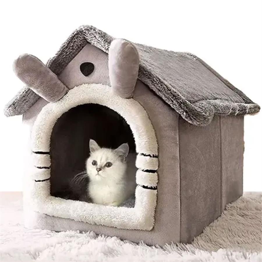 Cama Cucha Cerrada Deutech Forma Casa Para Mascotas Pequeñas Gris