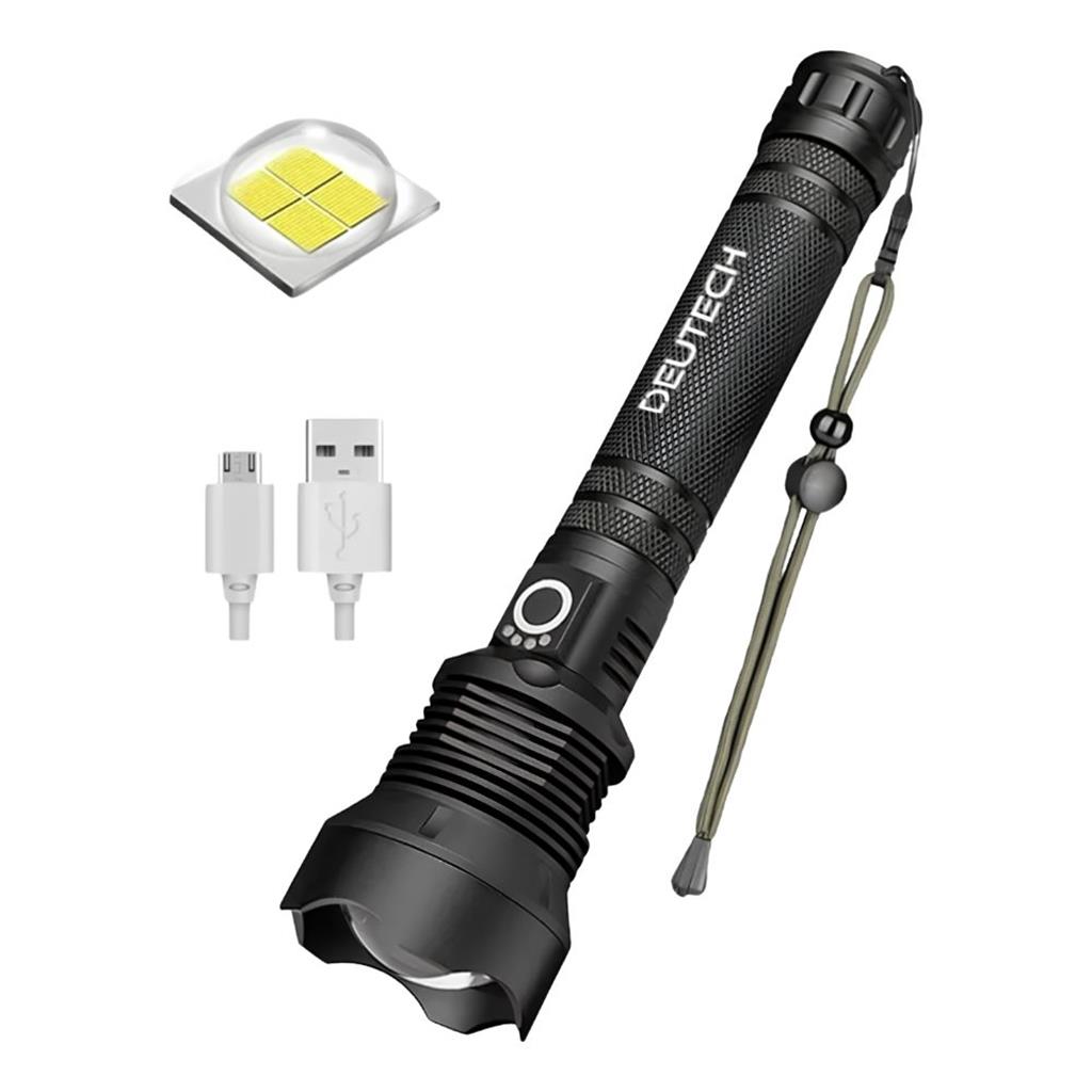 LINTERNA DEUTECH 2608 TACTICA LED XHP70 ALUMINIO RECARGABLE USB 2000L 300M