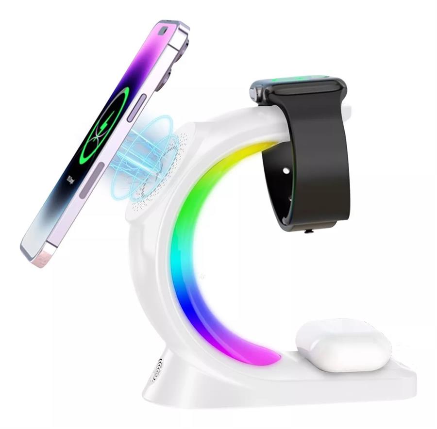 LAMPARA VELADOR 245900 FORMA C C/CARGADOR INALAMBRICO RGB 3 EN 1 BLANCO