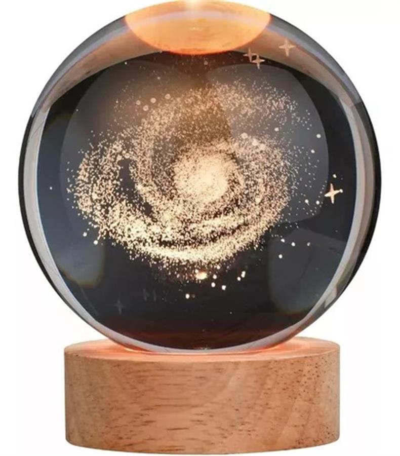 LAMPARA VELADOR 227011 ESFERA DE CRISTIAL 6CM GALAXIA USB BASE MADERA